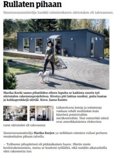 Talovaunu artikkeli Suomessa, sanomalehdessä, talotehdas, ratastelkodu, Viro, Eesti